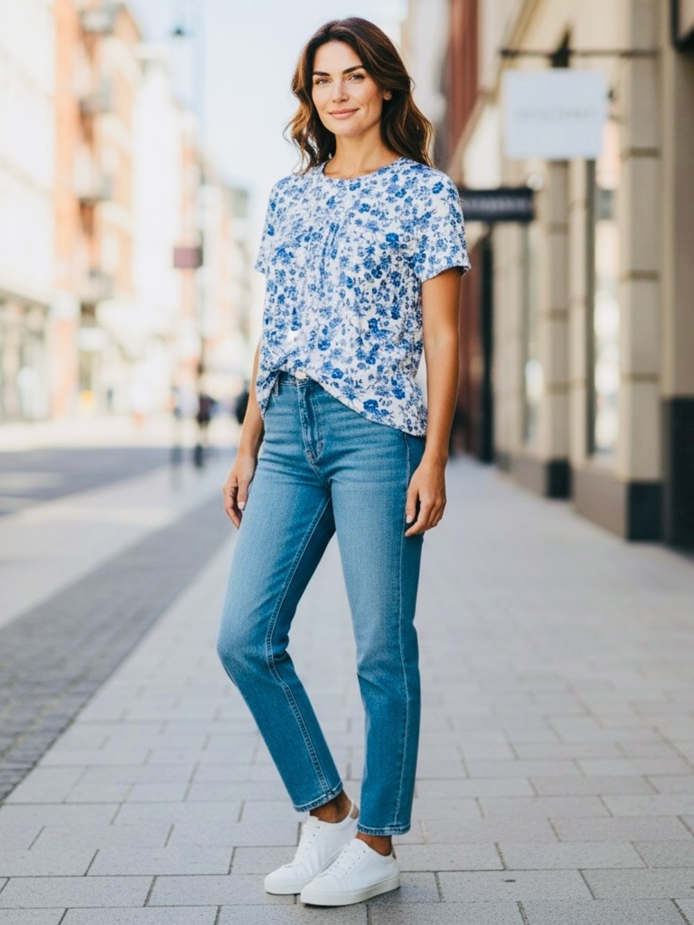 Floral Crewneck Short Sleeve Tee in Blue